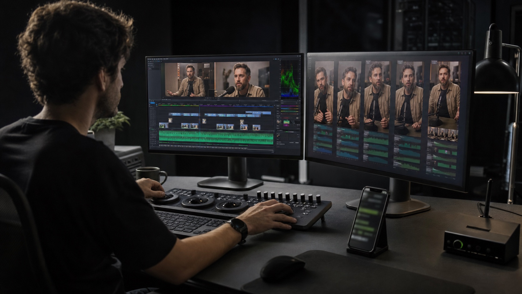 Editor a transformar uma gravação de podcast em vários vídeos verticais